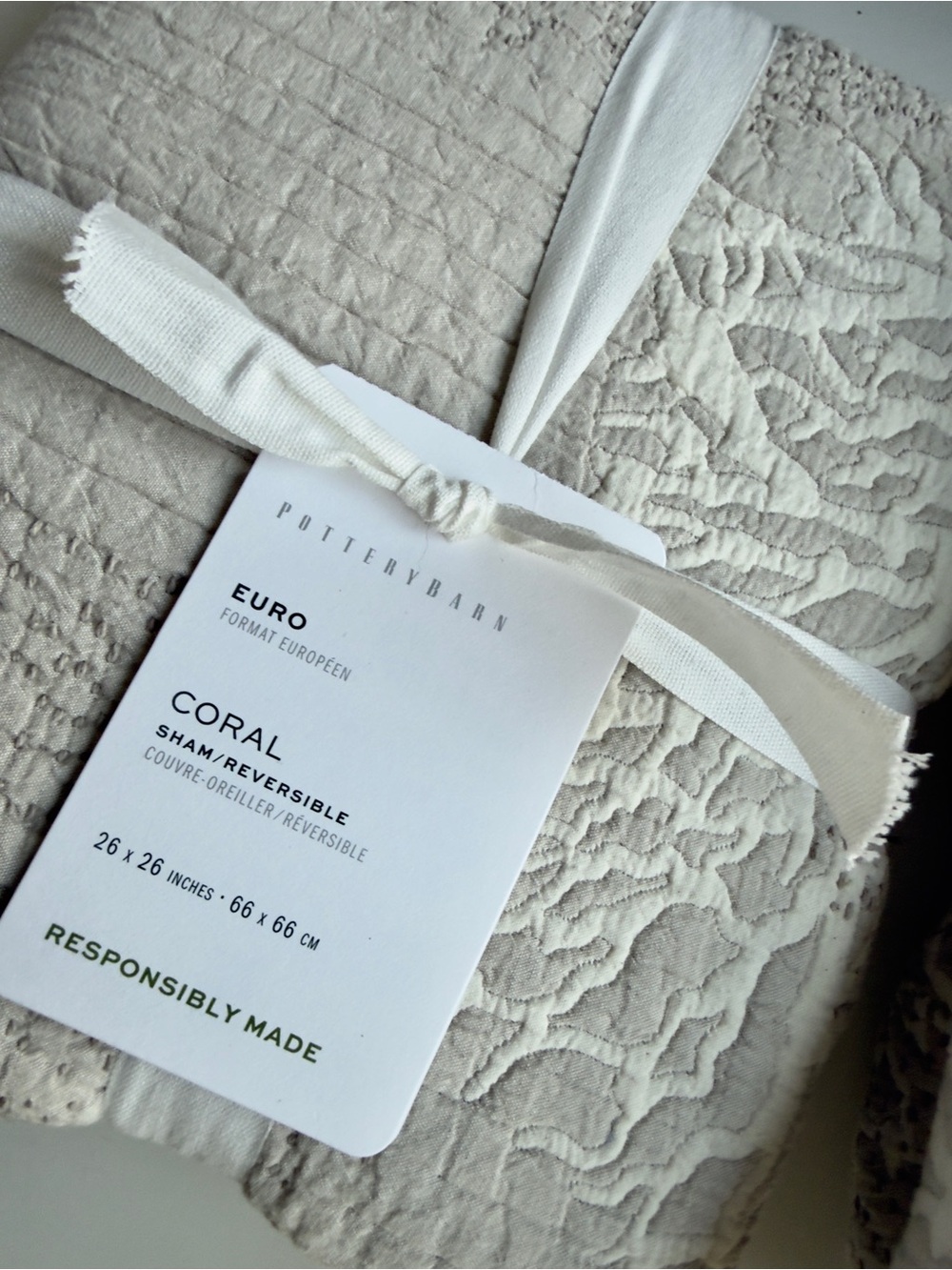 Pottery Barn 2 Coral Reversible Quilted Euro Shams, in Pebble, NWT, Retail $159 - Picture 5 of 7
